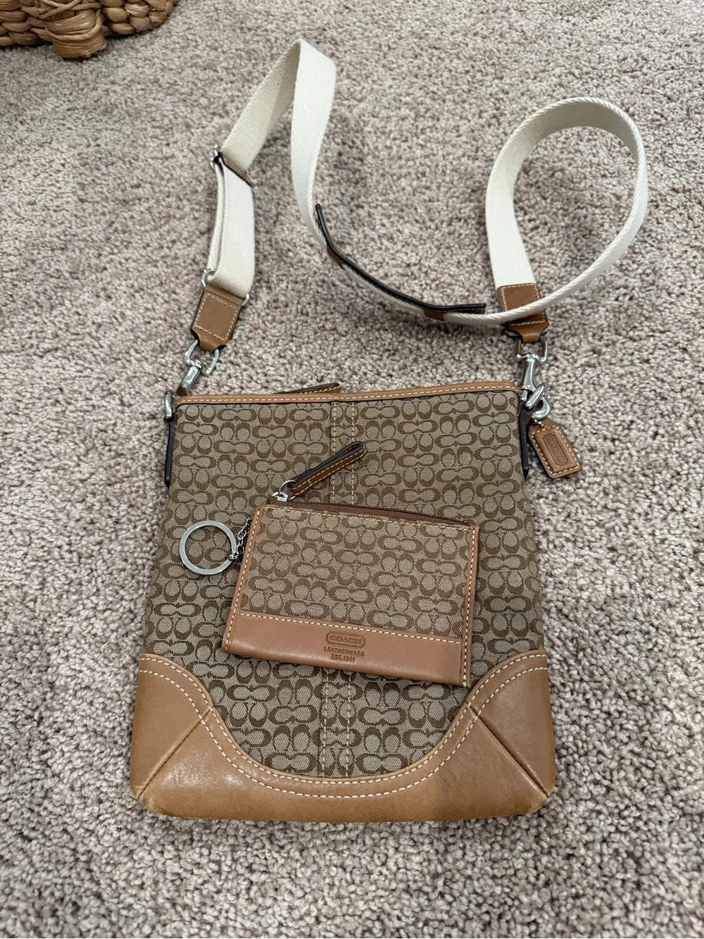 Coach Brown Signature Crossbody with Cream Strap